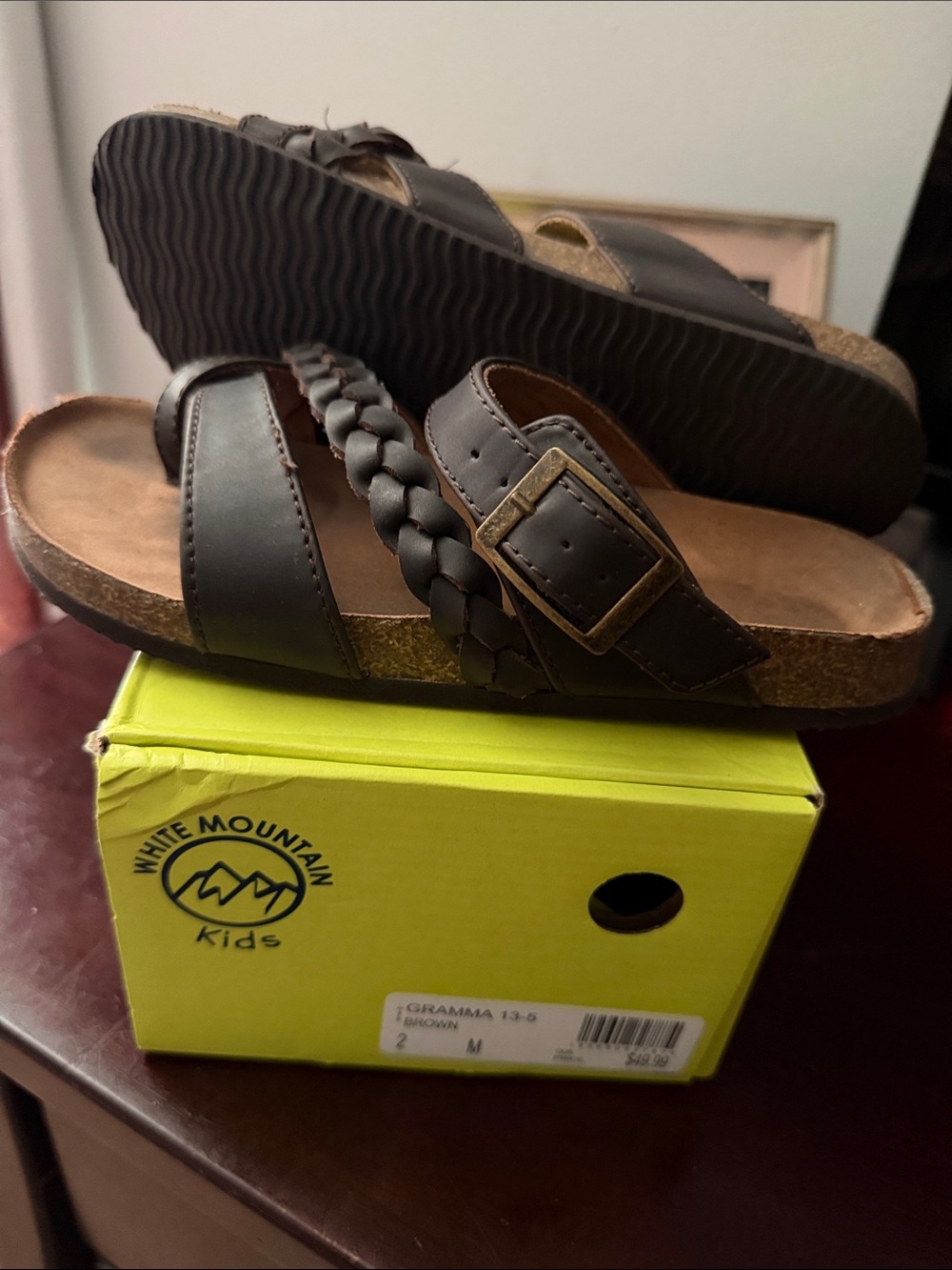 White Mountain Brown Braided Buckle Slide Sandals for Kids
